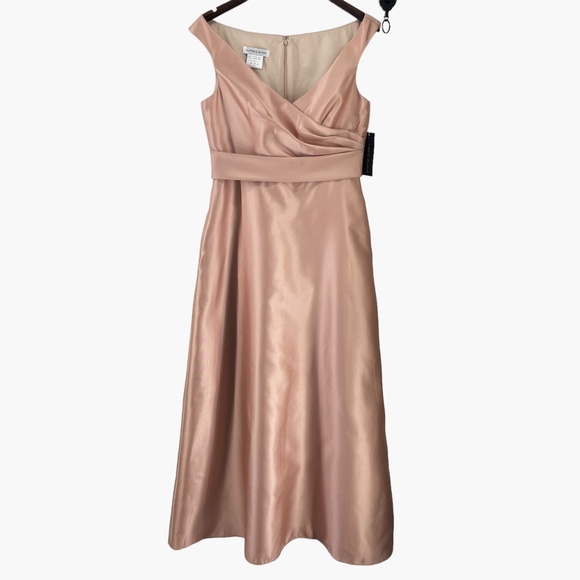 Alfred Sung Off the Shoulder Satin Maxi Dress in Toasted Sugar Pink - Picture 3 of 9